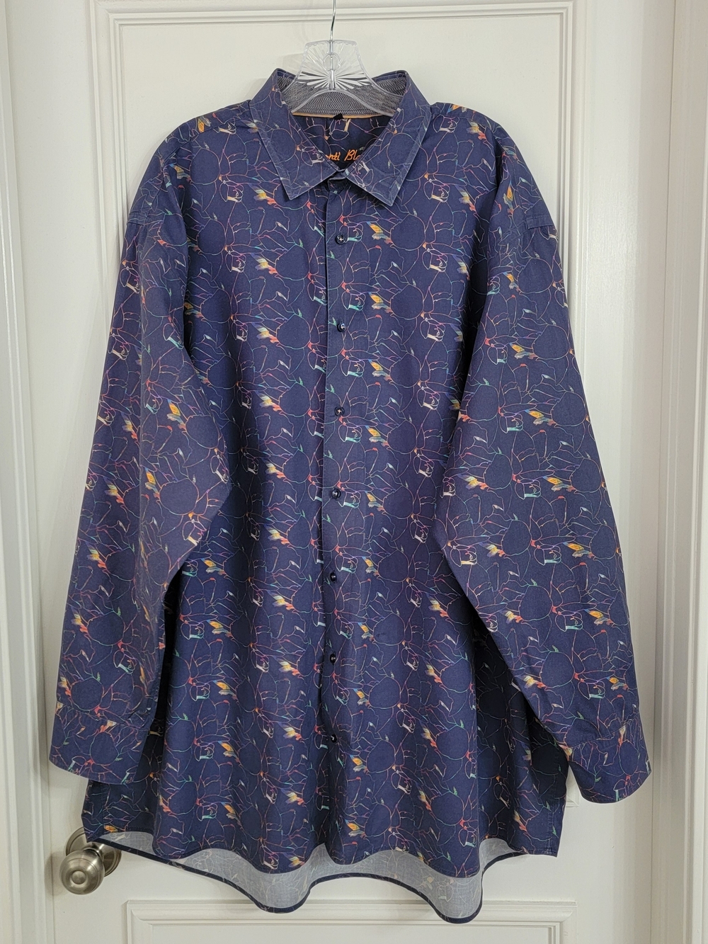 Visconti Black Men 3XLB Button Down Shirt Blue Floral Multicolor Abstract LS